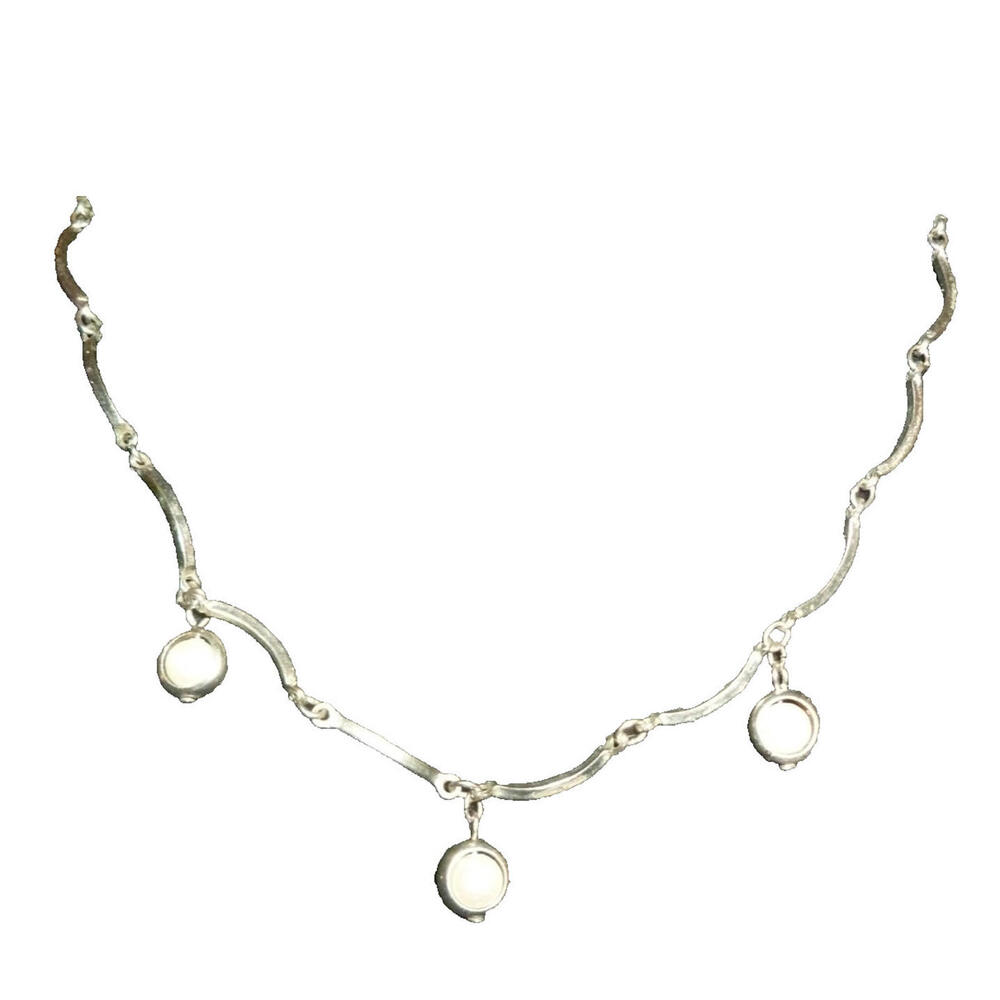 Vintage Silver Tone Curved Bar Link Necklace with Faux Pearl Drops